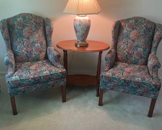 Rich Floral Loveset and Wingback Chairs.                                           Wingback chairs 27"w 29"d 42"t  $ 180.00 pair (2 pairs)