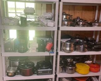 Kitchen appliances, pots and pans, baking pans