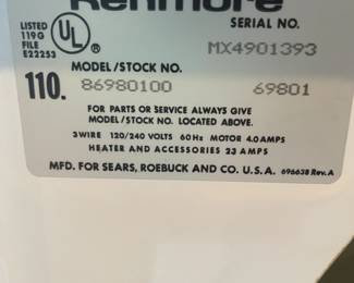 Kenmore Dryer Ultra Fabric Care (2)  $100.00             
2020 & 2021