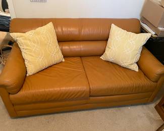 Camel Color Leather Sofa 51.5"w 35"d 30"t   $ 200.00