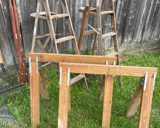 Wooden ladders $25.00 each Saw horses $20.00 pair