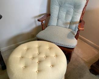 Wood Glider 22"w 28"d 38"t  $65.00                                                   Yellow rolling Tuft 24" diameter 18"t  $50.00