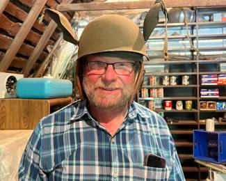 Russ in a tank helmet