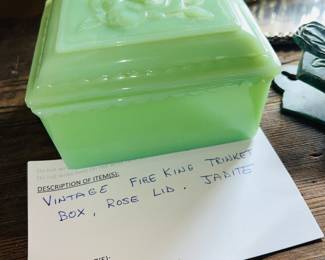 Fireking trinket box jadeite rose lid
