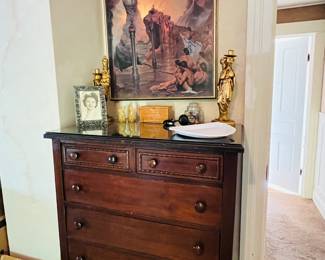 Antique Dresser & Signed John Pitre signed canvas.