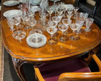 various etched glass and crystal pieces