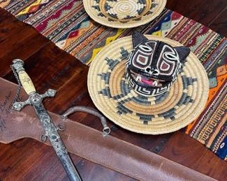 Hopi woven bowls, Knights Templar Masonic sword