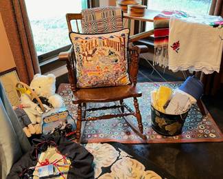 spindle rocking chair, antique ironing board