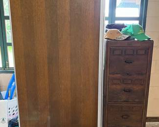 Sub-Zero refrigerator (needs work), antique wood filing cabinet