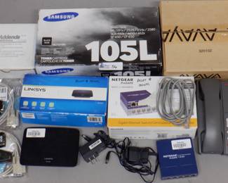 LOT ELECTRONICS AND ACCESSORIES IN ORIGINAL BOXES INCLUDING SAMSUNG, NETGEAR AND MORE