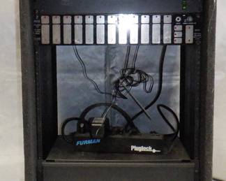 DJ LIGHTING KIT IN ROAD CASE INCLUDING AMERICAN DJ TP-1201 TOUCH PANEL, TP-DMX24FTM DIMMER, STAGE SETTER 24 CHANNEL IN ODYSSEY ROLLING ROAD CASE