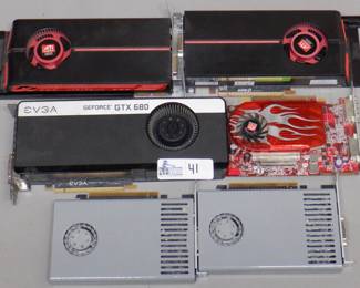 LOT GRAPHICS CARDS INCLUDING ATI RADEON S/N 641145000173, GEFORCE GTX 680 S/N 1312532685000048 AND MORE