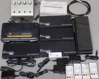 BOX ELECTRONICS INCLUDING APH HEADSET ADAPTER, GEM FOOT PEDAL AND MORE