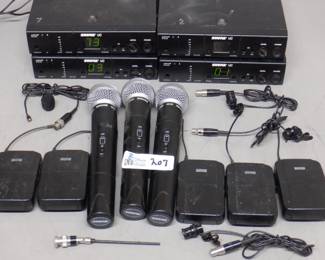 SHURE WIRELESS MIC LOT INCLUDING UC4 RECEIVERS, SM58 HANDHELDS, UCI BELT PAC TRANSMITTERS, PS-40 POWER SUPPLIES, SM58 MICS