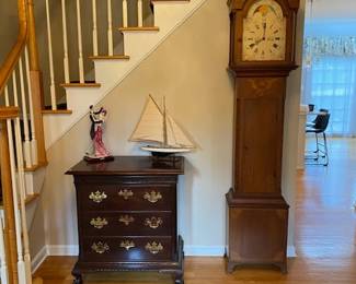 Joseph Doll Grandfather Clock from Henry Ford Museum, Sail Boat, Giorgio Armani Figurine, Ethan Allen Chest.