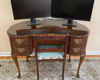 Henredon Writing Desk, Chair, Monitors, Ralph Lauren Area Rug