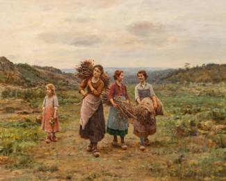Lot 1004
Cesar Pattein (French, 1850-1931) Oil on Canvas 1908, "Wood Gatherers", H 23.75" W 30.75"