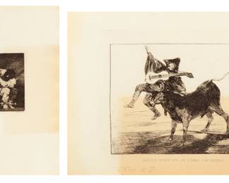 Lot 2033
Francisco Goya (Spanish, 1746-1828) Etchings on Paper Ca. 20th C., "Aveugle Enleve; Tan Bárbara La Seguridad", H 6.75" W 8.4" 2 pcs