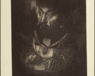 Lot 2035
Jack Levine (American, 1915-2010) Etching And Aquatint on Wove Paper, 1963, "Maimonedes", H 10" W 12"