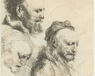 Lot 2049
Ignace Joseph De Claussin (French, 1795-1844) After Rembrandt Etching on Paper, Ca. Early 19th C., Studies of Men's Heads, H 3.875" W 3.125"