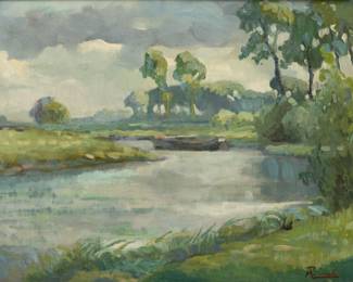 Lot 2005
A. Pelman, Oil on Canvas, Ca. Early 20th C., "Summer Riverscape", H 12" W 16"