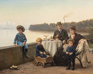 Lot 1001
Wenzel Ulrik Tornoe (Danish, 1844-1907) Oil on Canvas Ca. 1885, "The George R. Rich Family", H 59" W 81"