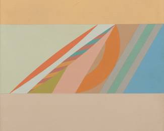 Lot 2023
Leo Mardirosian (American) Acrylic on Canvas, 1982, "Wedgetable I", H 12" W 12" Depth 1.75"