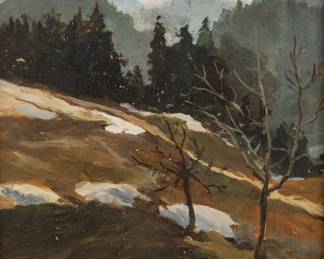 Lot 2001
Signed (German) Oil on Board, 1947, "Mountain Landscape", H 9.75" W 8.25"