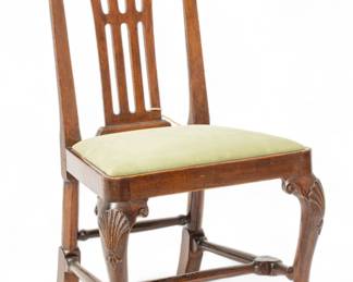 Lot 1052
English Queen Anne Mahogany Side Chair, Ca. 1760, H 38" W 22" Depth 18.5"