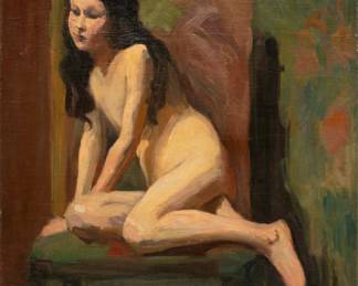 Lot 2007
Roy Gamble (American/Michigan, 1887-1972) Oil on Canvas, "Seated Female Nude", H 34" W 27"