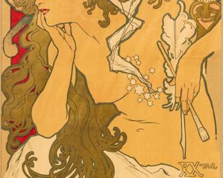 Lot 1016
Alphonse Mucha (Czech, 1860-1939) Lithograph in Colors on Paper, 1896, "Salon Des Cent", H 23.5" W 15.75"