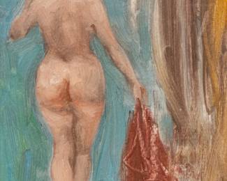 Lot 1015
Clyde Singer (American/Ohio, 1908-1999) Casein on Artist Board, 1972, "Female Nude", H 8.5" W 6"