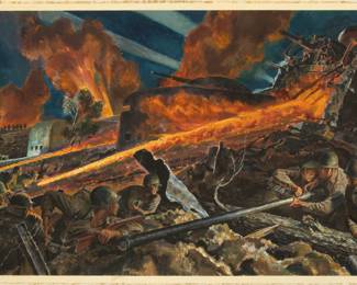 Lot 2021
Belck (American, 20th C.) Gouache on Illustration Board, Ca. 1940s-50s, "WW2 Combat Illustration", H 18.75" W 33"