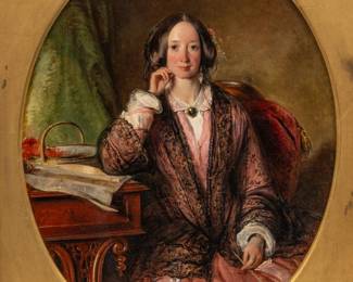 Lot 1007
Abraham Solomon, A. R. A. (English, 1824-1862) Oil on Canvas Ca. 1850, "Portrait of Charlotte Brontë", H 17" W 14"