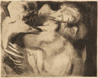 Lot 2040
Käthe Kollwitz (German, 1867-1945) Etching And Aquatint on Paper, 1911 (Later Imp), "Tod Und Frau Um Das Kind Ringend", H 9" W 11.25"