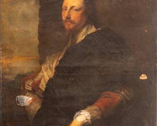 Lot 1003
After Sir Anthony Van Dyck Oil on Canvas Mid 18th/Early 19th C., "Portrait of Nicholas Lanier", H 44.75" W 34.5"