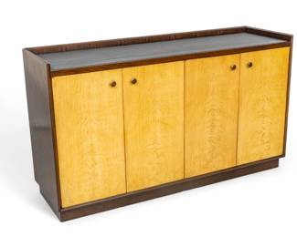 Lot 1027
Edward Wormley (American, 1907-1995) for Dunbar, Two-Toned Walnut Sideboard Cabinet, H 38" L 66" Depth 20"