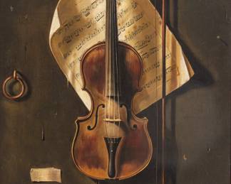 Lot 1006
Frank Califano (Italian-American, 1879-1939) Trompe-l'œil Oil on Canvas, Ca. 1922, "His Master's Aim", H 36" W 22.25"