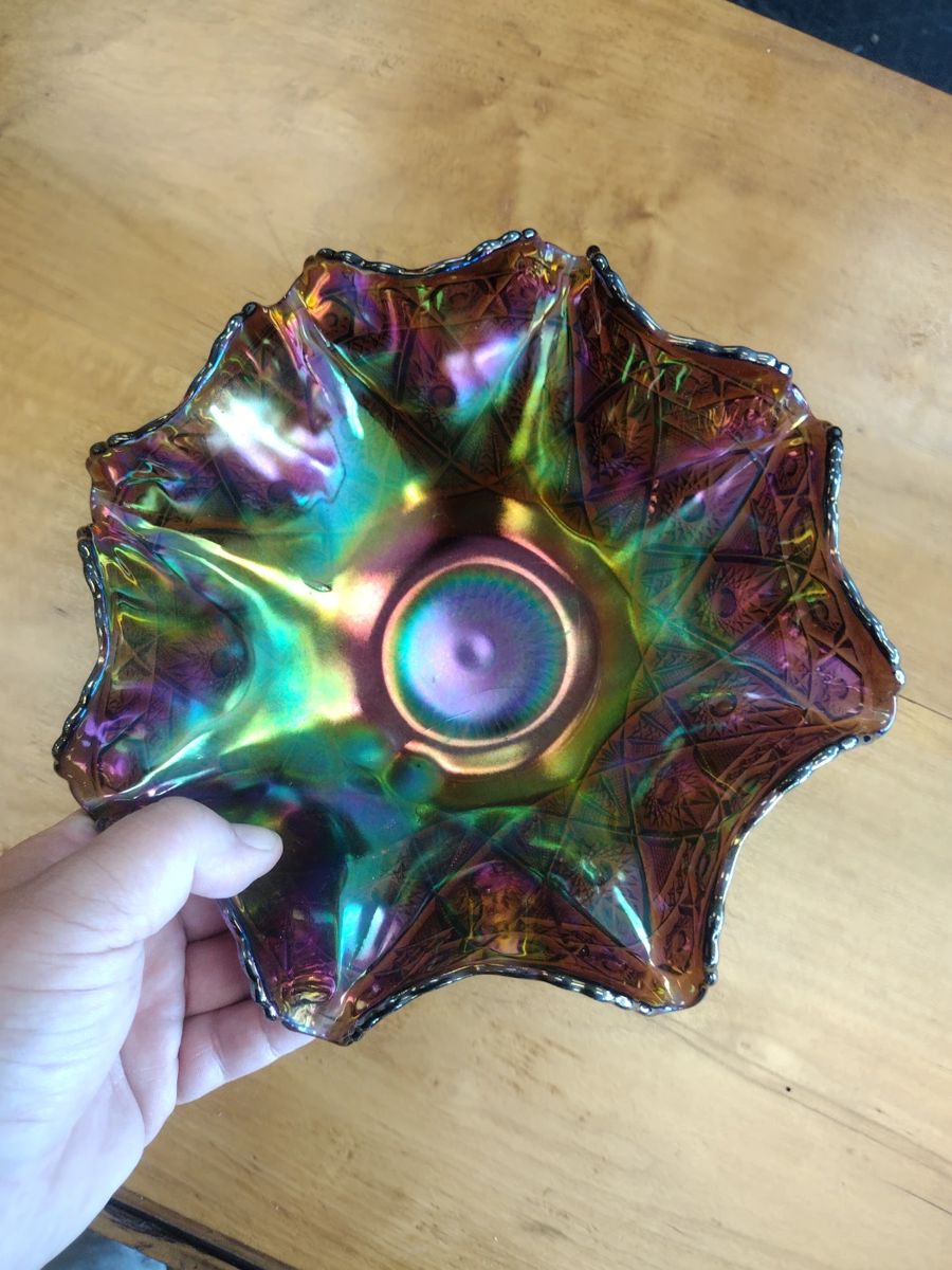 Imperial Carnival glass Diamond Lace.