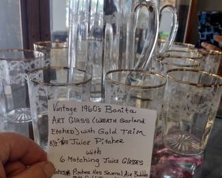 1960s Bonita art glass juice set