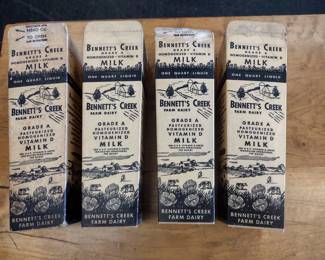 Ultra rare Bennetts Creek. farm milk cartons unused, local history