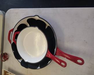 Enameled cast iron pans.