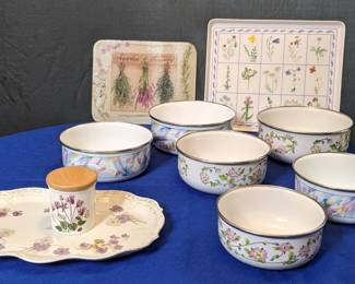 Enamel Nesting Bowls, Floral Tray