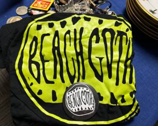Beach Goth tshirts pin and bag
