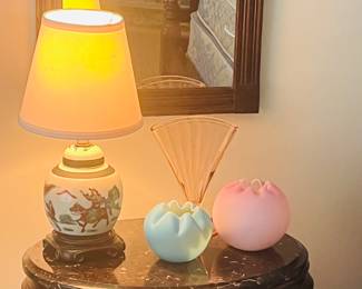 A pair of regency marble topped night stands