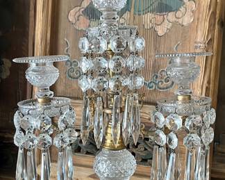 One of the finest candelabras!  Cut glass dripping with crystals.