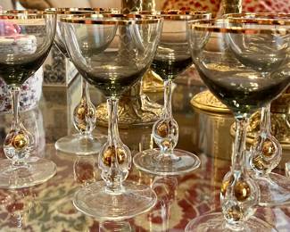 FABULOUS Vintage Jozef Stanik Gold Ball Stem Glasses!!!!  So good