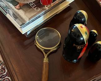 Old wooden and brass reading glass