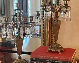 1920s Italian Carrera marble and cut crystal Girandoles 