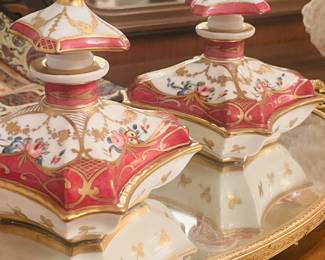 Signed, hand painted porcelain perfume bottles from the 1800s in absolute pristine condition 